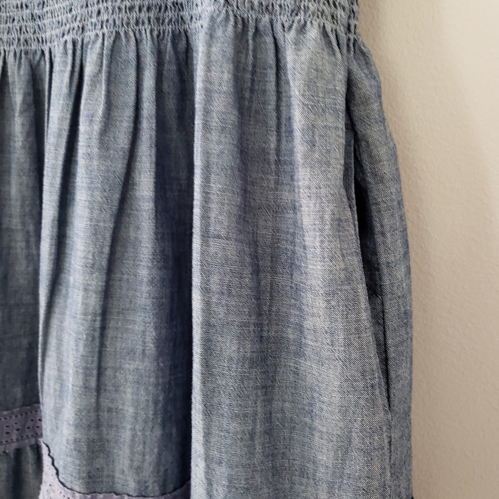 Lands End Womens Country Cottagecore Midi Dress SMALL Smocked Pockets Tiered - Picture 8 of 8